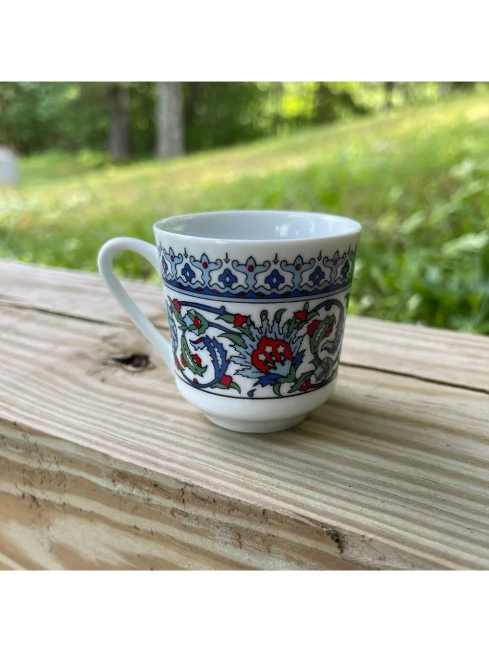 Turkish Espresso Cup Porcelain Floral Blue Red Mini Trinket